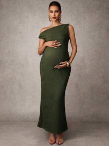 MaterniChic 孕妇休闲斜肩无袖长裙 - 軍綠色 - 查看 3