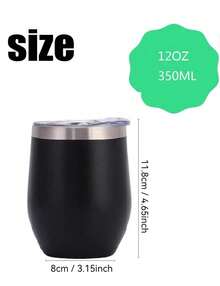 1PC Stainless Steel Mate Gourd - 350ml Double-Wall Insulated Cup With Lid & Straw - Black - View 9