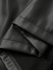 DAZY Women's Casual Contrast PU Leather Belted Long Dress, Suitable For Daily, Office, Commuting, Spring/Autumn - Black - View 6