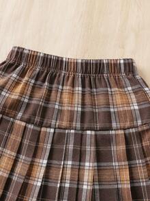 SHEIN 3 件套女童无袖纽扣背心、高领罗纹长袖 T 恤和带腰带的百褶裙套装