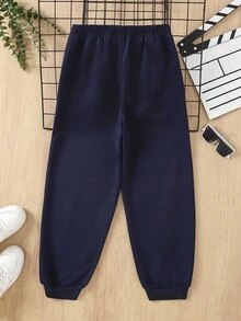 Quần nỉ dài kẻ sọc có dây rút ở eo dành cho bé trai tuổi teen, thích hợp cho các hoạt động giải trí, thể thao và đi học vào mùa thu đông. - Màu xanh hải quân - Xem 2
