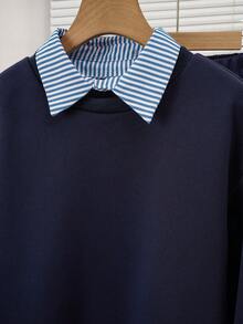 Modelyn 女士条纹拼接卫衣和裤子两件套，优雅时尚 - 彩色 - 查看 4