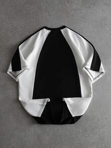 PAVTROS Men's Slogan Print Contrast Color Round Neck Short Sleeve Casual T-Shirt,Streetwear,Baggy,Graphic,Matching,Friends,I Love My Boyfriend,Street Style,Couples - Multicolor - View 2