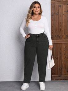 EMERY ROSE Quần jeans ống côn màu trơn, có túi, không co giãn, thường ngày, cỡ lớn, mùa đông - Màu xám đen - Xem 4