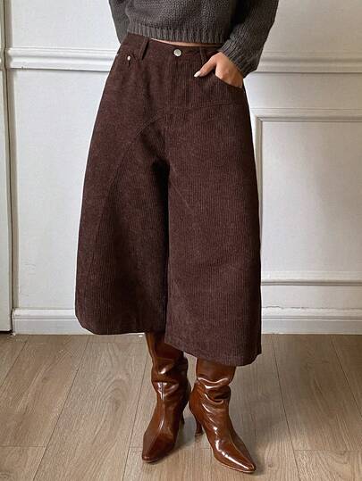 DAZY Pantalones casuales de pana de unicolor de 7/8 de longitud, estilo retro, para otoño/invierno