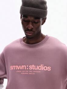 SUMWON 双层宽松版型圆领短袖，华夫格纹理长袖，胸前印花品牌标识，街头休闲日常舒适款 - 紫色 - 查看 4