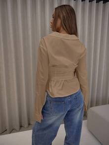 MUSERA Cinched Corset Detail Button Down Long Sleeve Shirt Classy Sexy Streetwear Fall Autumn Night Out Winter Christmas Party