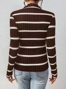 SHEIN Frenchy t-shirt ajusté à manches longues, col Mao rayé, style décontracté, automne pour femmes