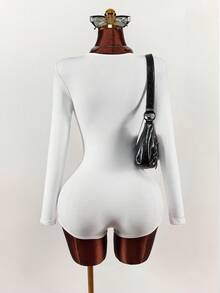 Amplova 舒适性感深V领收腰修身连体短裤，女士春季款 - 白色 - 查看 7