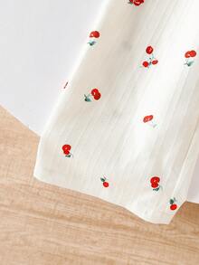 Genkimix Kids 女童可爱樱桃印花吊带背心，带蝴蝶结，后背纽扣收腰阔腿休闲连体裤