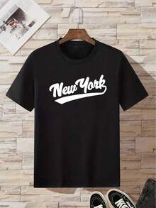 Camisetas de hombre Nuevo estilo de verano Camisetas de manga corta con estampado inglés simple Adecuadas para uso diario informal - Negro - Ver 2