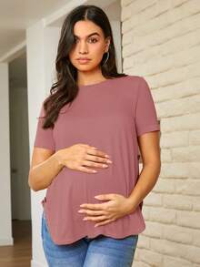 SHEIN 孕婦寬鬆圓領t恤 - 紅木色 - 查看 3