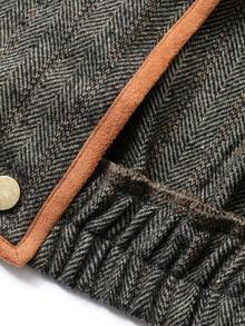 Livesso 女士休闲宽松仿羊毛混纺夹克，撞色麂皮拼接立领户外街头风，秋冬女式外套 - 深灰色 - 查看 7