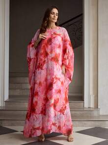 ZEYLAH Elegant Jacquard Print Long Dress For Women - Pink - View 5