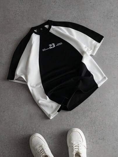 PAVTROS 男士标语印花撞色圆领短袖休闲T恤