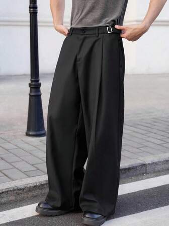 Manfinity Roghcode Pantalon ample à plis de couleur unie, style mode de rue pour hommes
