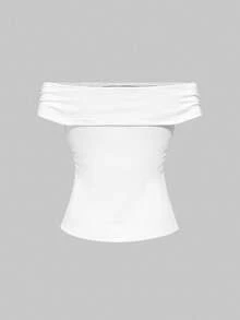 ROMWE Grunge Punk Spring / Summer  Grunge Y2K Subculture Leopard Print Hem Slit Off Shoulder T-Shirt For Women, Versatile & Practical - White - View 2