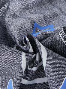 SHEIN Explorewe Quần denim in họa tiết phong cách đường phố rộng rãi cho bé gái tuổi teen Streecool, Áo hai dây lửng, Áo lưới trùm đầu tay dài 3 món, Trang phục thời trang - Màu xanh lam - Xem 7
