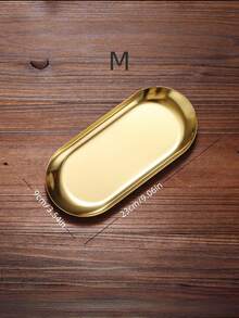 1/2/3件套金色北欧不锈钢椭圆形托盘首饰收纳盒梳妆托盘装饰托盘化妆品收纳盘浴室桌面收纳盒圣诞礼物 - 金色 - 查看 8