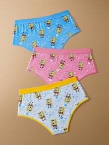 SpongeBob SquarePants | SHEIN Women's Comfortable Soft Cute Cartoon Pattern Panties - Multicolor - View 2