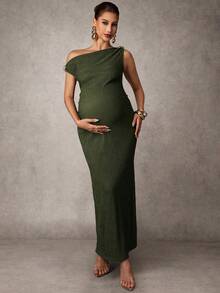 MaterniChic 孕妇休闲斜肩无袖长裙 - 軍綠色 - 查看 4