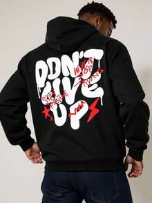 SHEIN Coolqubz 1 件青少年男孩街头时尚图案印花套头连帽衫，面料结实，颜色百搭，适合秋冬季 - 黑色 - 查看 5