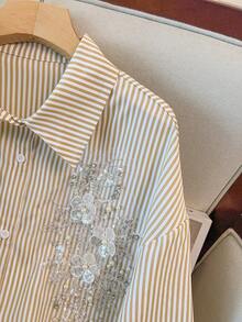 GlowEve CURVE 大码优雅亮片刺绣水钻灯笼袖衬衫