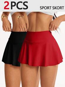 Velisys 2pcs Women's Fashionable & Elegant Tennis Style Mesh Undershorts With Circular Skirt Design Sports Skirt Shorts Swim Skort Swim Skirt For Women Tennis Skirts Set Women Skorts - Multicolor - View 1
