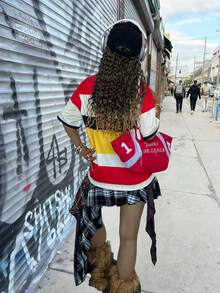 Rovax Women Loose Batwing Polo Collar Letter Print Short Sleeve T-Shirt - Multicolor - View 2