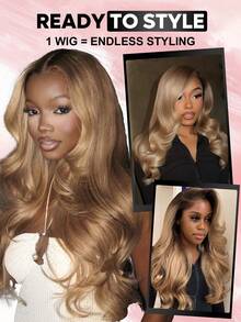 9am Hair Store Ombre Ash Blonde Hair With Brown Root Body Wave Upgrade Wig 6x4 Pre-Cut Lace Front Wear And Go Glueless Wig Pre-Plucked Hairline 180% Density 22-28 Inch Unprocessed Virgin Hair Natural Looking Versatile Style Human Hair Wig Y2K Human Hair Wig Gifts Hair Accessories - S3/14 - View 2