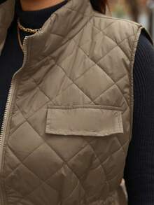 Calvaya Plus Size Women Drawstring Waist Cargo Pocket Casual Quilted Vest Jacket, Winter Clothes Fall Clothes, For Christmas - Mocha Brown - View 8