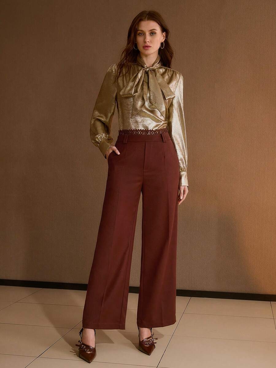 MOTF PREMIUM LACE PATCHWORK SUIT PANTS, AUTUMN/WINTER - Burgundy - View 1