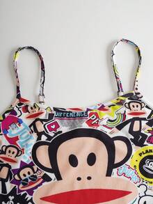 Paul Frank X SHEIN Women's Letter & Cartoon Pattern Fitted Cami Top - Multicolor - View 3