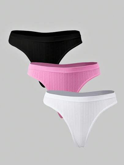 SuitURBody 3pcs/Pack Women Jacquard Striped Thong Panties, Seamless Comfortable Underwear, Niche Design (3 Color Combination)