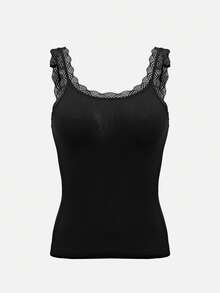 SuitURBody Women's Sexy Lace Camisole, Casual Minimalist Fitted T-Shirt, Suitable For All Seasons, Wear As Undershirt For Home, Commute, And Daily Occasions - Black - View 6