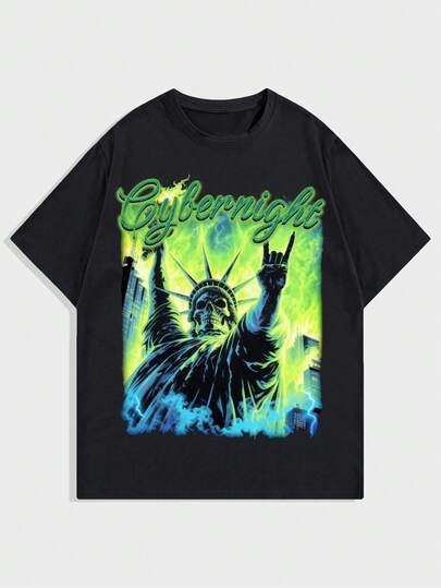 Herren Gothic Augen-Muster Kurzarm T-Shirt, Sommer