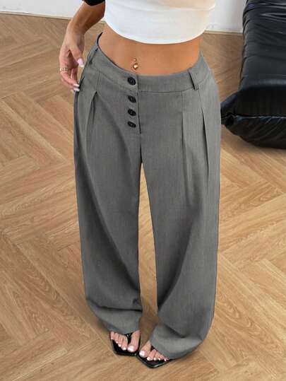 Flirla Women's Solid Color Casual Pants