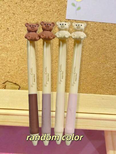 1支/2支装奶酪小熊0.5mm圆珠笔，中性笔，圆珠笔，学生文具，学生及办公用品。随机颜色，圣诞礼物