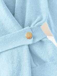 Franclia Women's Elegant High Neck Loose Waist Asymmetrical Hem Design Knit Sweater, Shoulder Drop Long Sleeve, Winter Sweater For Women Baby Blue Top Women Turtle Neck Women Baby Blue Tops Blue Sweater - Blue - View 6