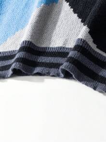 Manfinity Hypemode Men's Casual Colorblock Shark Pattern Knit Sweater, Autumn/Winter Sweater Graphic Blue Sweater - Grey - View 6