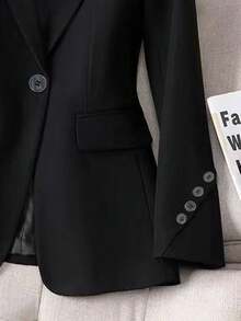 Franclia New Casual Minimalist Black Cinched Waist Plus Size Blazer - Black - View 3