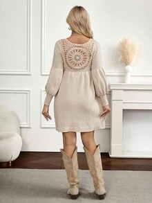 SHEIN Gravidklänning med tröja och blommönster baktill, långärmad miniklänning - Aprikos - Visa 7