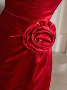 ZEYLAH Women's Elegant 3D Floral Sleeveless Midi Dress, Summer - Red - View 3