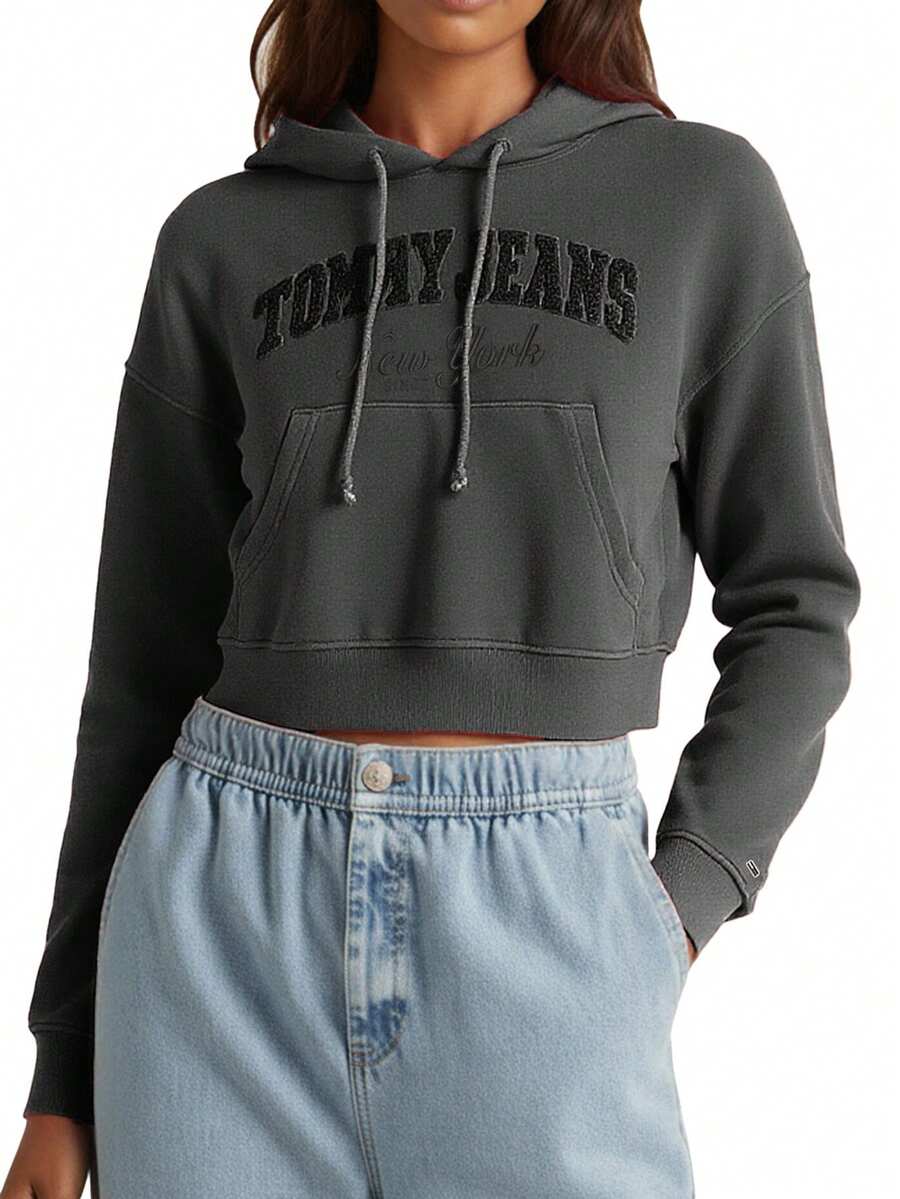 Tommy Hilfiger Women's Cropped Hoodie Grey - Black - View 1