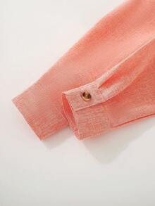 SHEIN Young Boy Solid Color Casual Front Button Stand Collar Versatile Everyday Shirt - Coral Pink - View 5