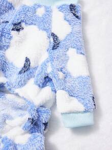 PETSIN 1pc White Star Printed Pet Jumpsuit, Blue And White Autumn And Winter Flannel Warm And Comfortable Pet Warm Clothes