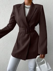 EURMUSE Fashionable Commuter Belted Blazer - Brown - View 4