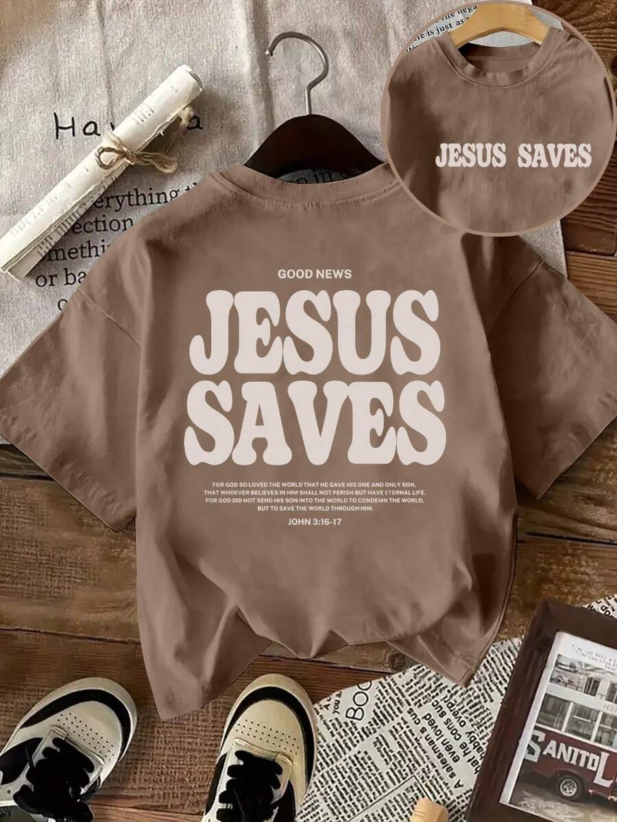 Glissea Women's Slogan Print Short Sleeve Casual Round Neck T-Shirt - Brown - View 1