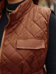 Calvaya Plus Size Women Drawstring Waist Cargo Pocket Casual Quilted Vest Jacket, Winter Clothes Fall Clothes, For Christmas Autumn Women Vest Brown Jacket Women Warm Clothes Women - Rust Brown - View 4