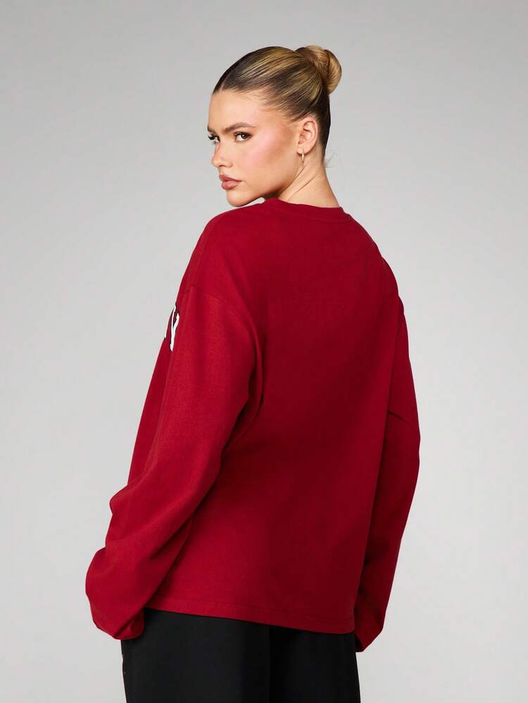 Missguided x Playboy Camiseta gráfica de manga larga oversize con estampado, estilo universitario de cuello redondo, prenda casual de moda callejera, pieza de declaración de moda de otoño e invierno